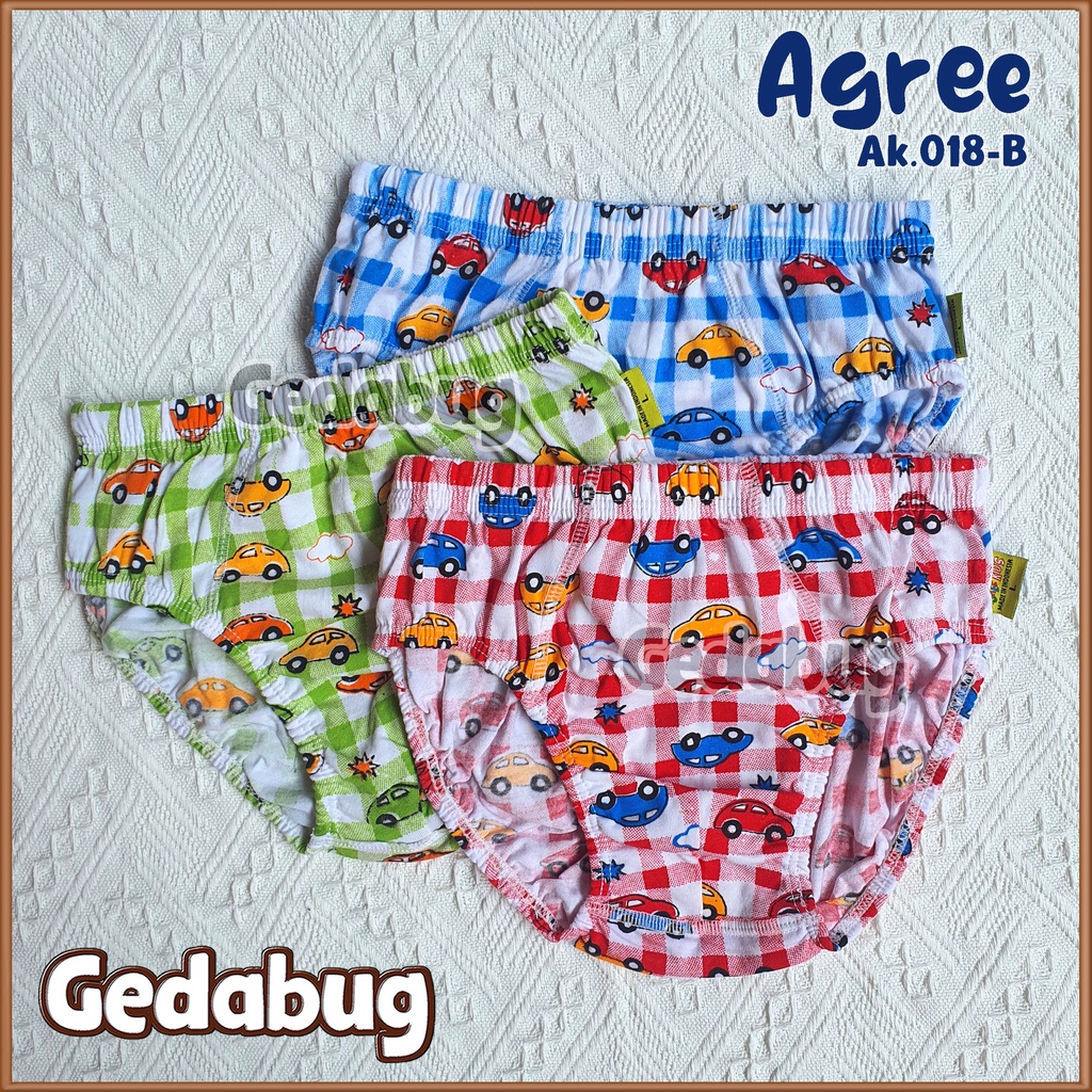 3 Pcs - Celana dalam anak Agree AK 018-A Print Warna | CD Anak Agree Kids Motif Boys | Gedabug