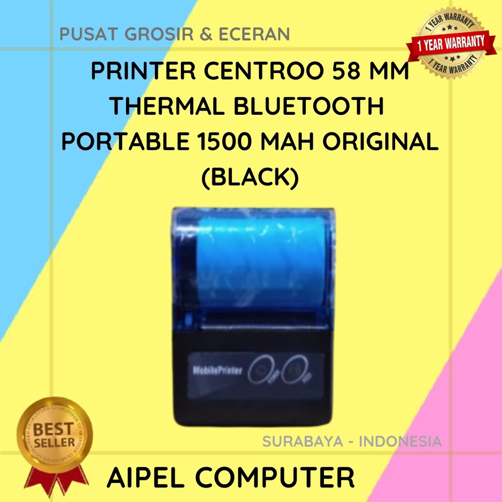 58BP | PRINTER CENTROO 58 MM THERMAL BLUETOOTH PORTABLE 1500 MAH ORIGINAL RESMI (BLACK)