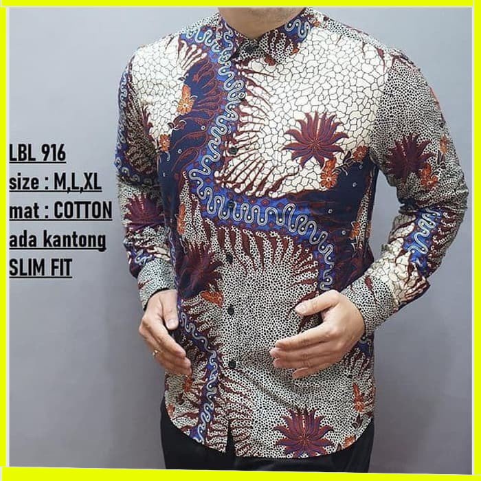 KEMEJA PRIA BATIK LENGAN PANJANG HEM BAHAN KATUN HALUS 40S LBL 916 MEWAH PREMIUM BAJU ELEGANT SIZE M L XL  SKU MS JAKARTA