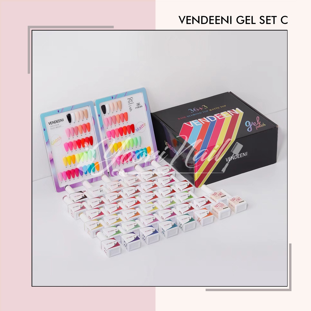 Vendeeni set gel polish 36 set warna box top base top matte vendeeni nail gel paket gel polish kutek