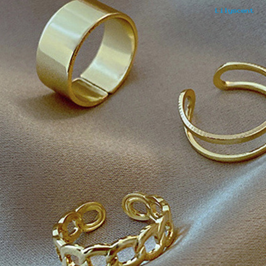 [LS]3Pcs /Set Cincin Terbuka Retro Adjustable Alloy Punk Hip Pop Finger Rings Kit Untuk Wanita