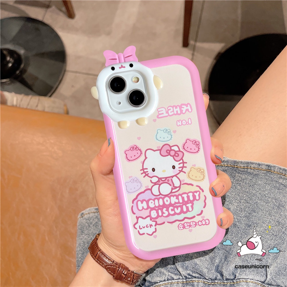 Kompatibel Untuk iPhone 7plus XR 11 13 12 14 Pro MAX X XS MAX 7 8 6 6S 14plus SE 2020 Kartun Lucu 3D Bow-knot Monster Kecil Lensa Indah Hello Kitty Lembut Casing Ponsel