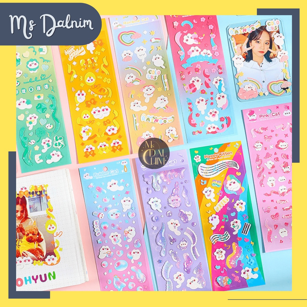 

[Ms Dalnim] Stiker Aesthetic Lucu Anti Air Motif Mengkilap Gliter Kartun Kucing Cat Confetti Deco Photocard PC Holder Dekorasi Jurnal Journal Diary Sticker Cartoon Cute Decor HP Kpop Idol Toploader Cahol Korea Kawaii DIY Planner Scrapbook Craft [ST72]