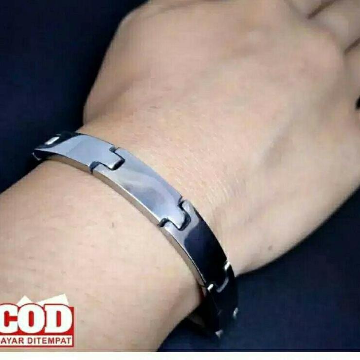 Diskon Istimewa Gelang pria keren model plat baja putih anti karat selamanya