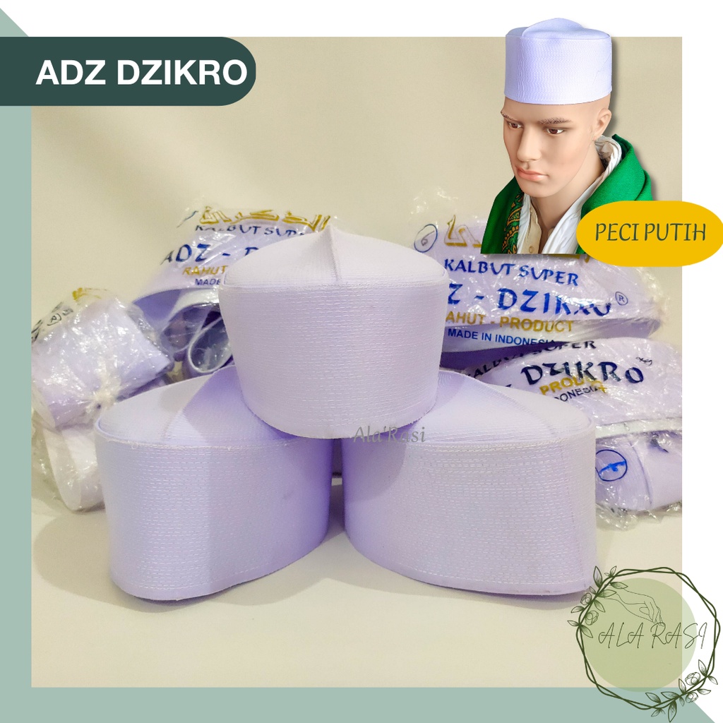 Peci Batok Adz Dzikro Kopiah Kalbut Putih ADZIKRO Songkok Tinggi 8,5 - 9 cm Zikro Habib Bahar