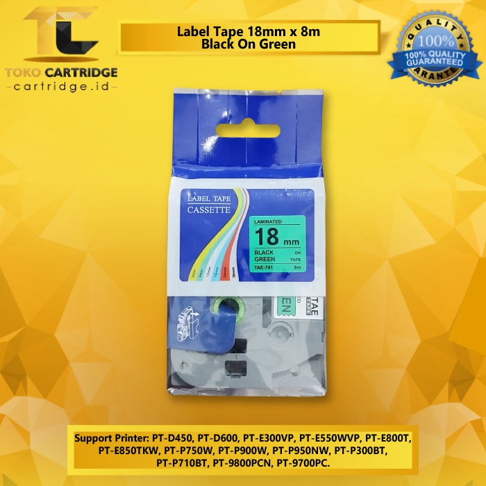 Label Tape TZE 741 18mm X 8m Black On Green PT E550WVP E800T E850TKW PT D450 PT D600 PT E300VP
