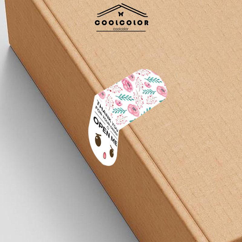 COD❤️100PCS / Paket Stiker Kemasan  Ekspresi Lucu  Sticker Persegi Panjang  Stickers Penyegelan Kotak Hadiah- cl