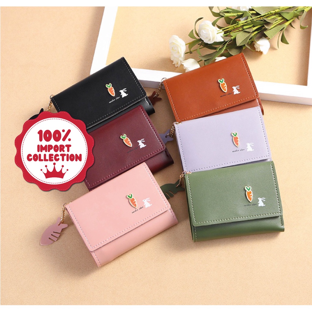 WORTEL Dompet Mini Lipat Wanita Motif Polos Trendi Wallet Women NR