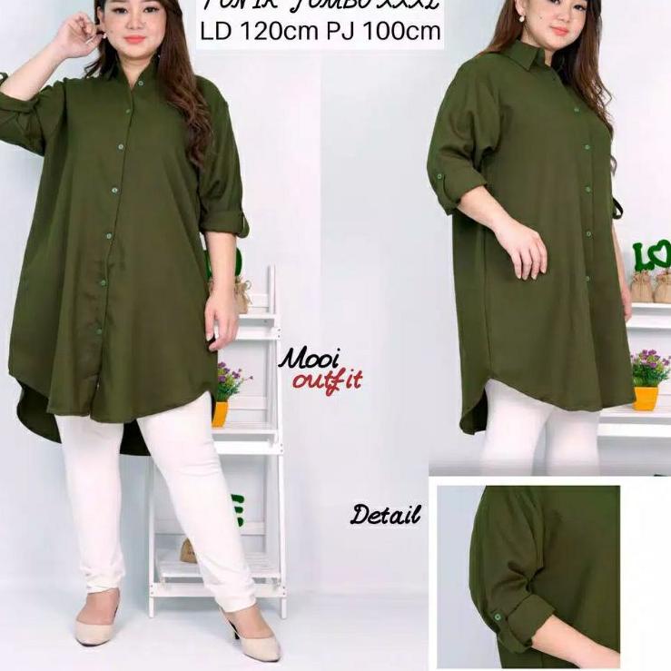 UBT.21De22ᴸ ▫ MALL  Kemeja Tunik Kantor Hitam/Putih Polos Bahan wolfis / Standard - JUMBO Big Size 4