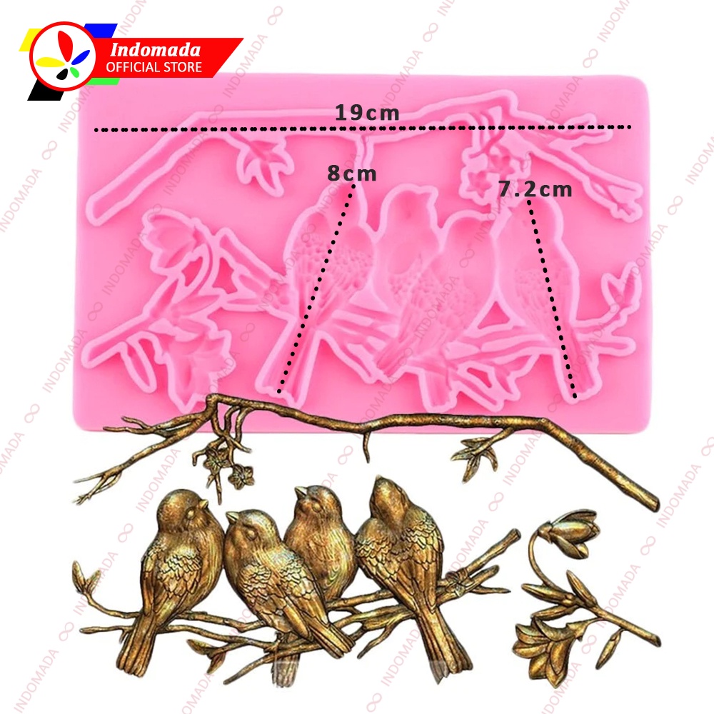Indomada Cetakan Fondant Silikon Burung Gereja Cabang Pohon Bunga 4 Sparrow Bird Cake Silicone Mold 
