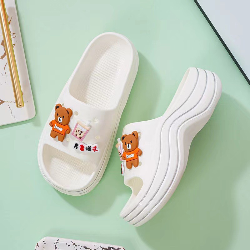 Lazy Bear Sendal Wedges Jelly Slip On H21 Sandal Platform Jibbitz Wanita Korea Super Soft EVA