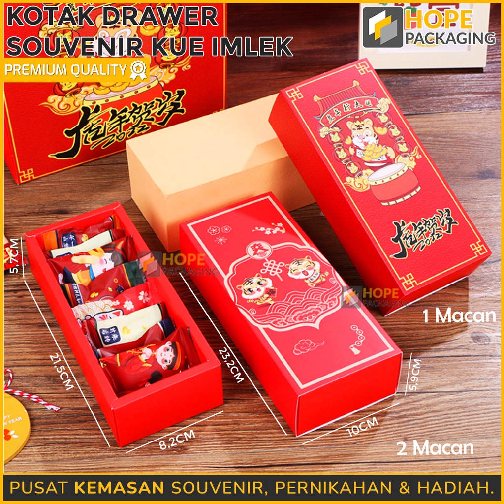 

Souvenir Hampers Imlek Motif Macan / Kotak Drawer Souvenir Kue imlek