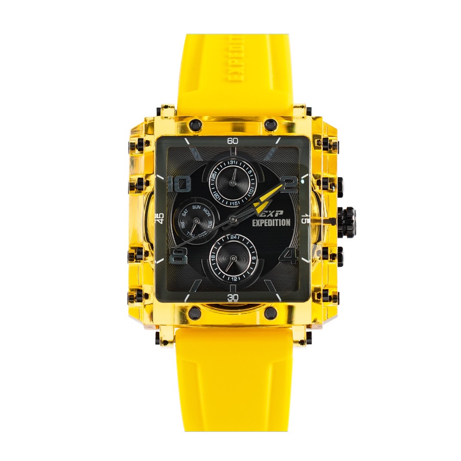 JAM TANGAN WANITA EXPEDITION E 6808 BLACK YELLOW RUBBER ORIGINAL GARANSI RESMI 1 TAHUN