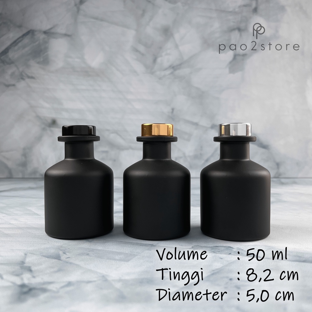 Botol Reed Diffuser 50ml - Kaca Tebal Black Hitam Doff - Belly Pot / Vas - Aromatherapy Pengharum Ruangan