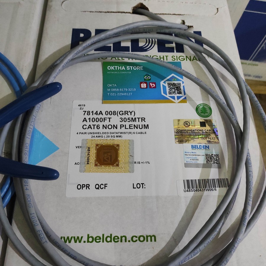 KABEL LAN UTP cat 6 / cat6 BELDEN made in USA meteran / eceran