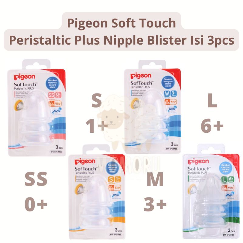 Pigeon Soft Touch Peristaltic Plus Wide Neck Nipple Blister Isi 3 Dot Bayi Pigeon