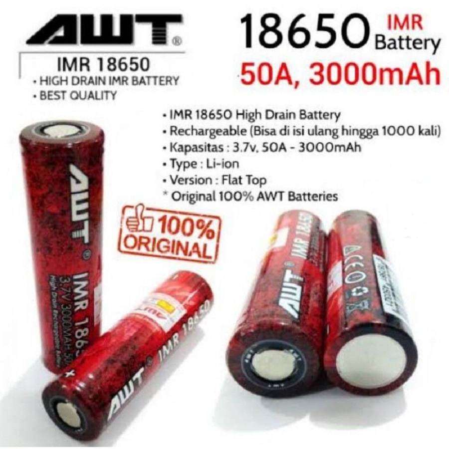 Baterai Batre Vape 18650 AWT Rainbow 3000mAh 50A Battery AWT Pelangi