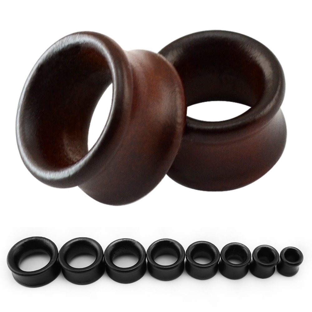 1pasang 8-25 Mm Ear Stretcher Wood Ear Plugs and Tunnels Pengukur Telinga Kayu Brown Ear Expander Tandu Daging Perhiasan Tubuh