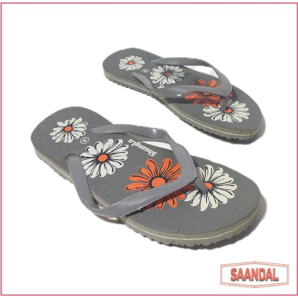 Sandal Jepit Anak ShuangLu Floral Wanita Perempuan Karet Tebal Ekonomis(BISA SATUAN COD)