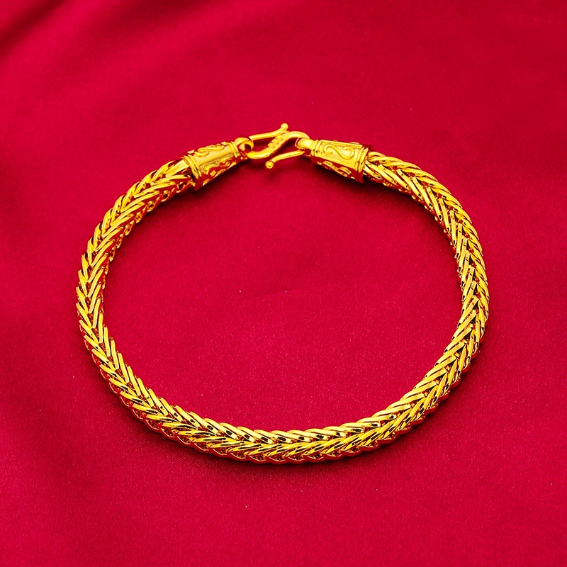 Goldkingdom Perhiasan Fashion Emas Asli Kadar 375Bangkok Aksesoris Ready Stock Majestic Minimalis Man Lapis Emas Gelang Tulang Ular 60cm Kalung Rantai Ekor Rubah