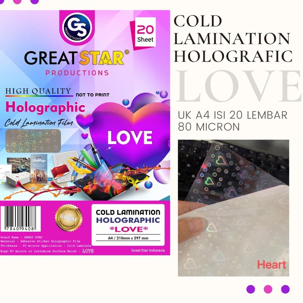 

[H-E6E[✉] Cold Lamination Film Holographic Love A4/20 bisa cod