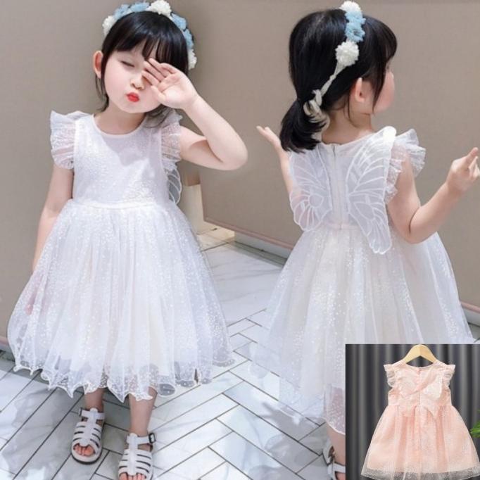 dress putih anak perempuan import / butterfly dress
