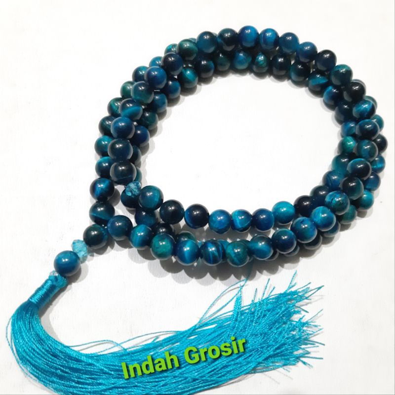 TASBIH BATU TIGER EYE BLUE 8MM 99BUTIR ORIGINAL