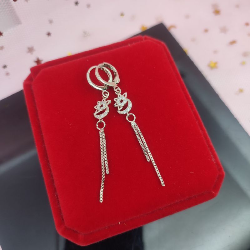 Anting mata 1 silver yaxiya panjang anti karat