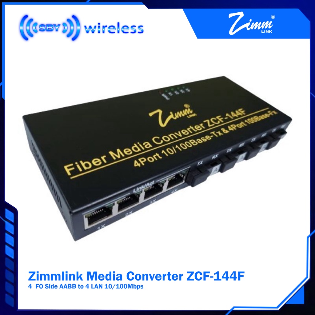 Zimmlink ZCF-144F Media Converter 4  FO AABB to 4 LAN 10/100Mbps