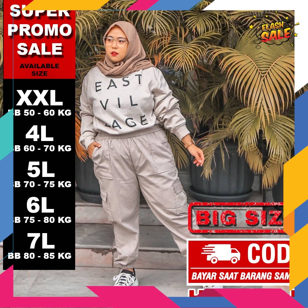 HITAM PUTIH MERAH BIRU HIJAU GOLD SILVER /Celana Cargo Jogger Jumbo BB 55 - 95 KG Celana Joger Cargo