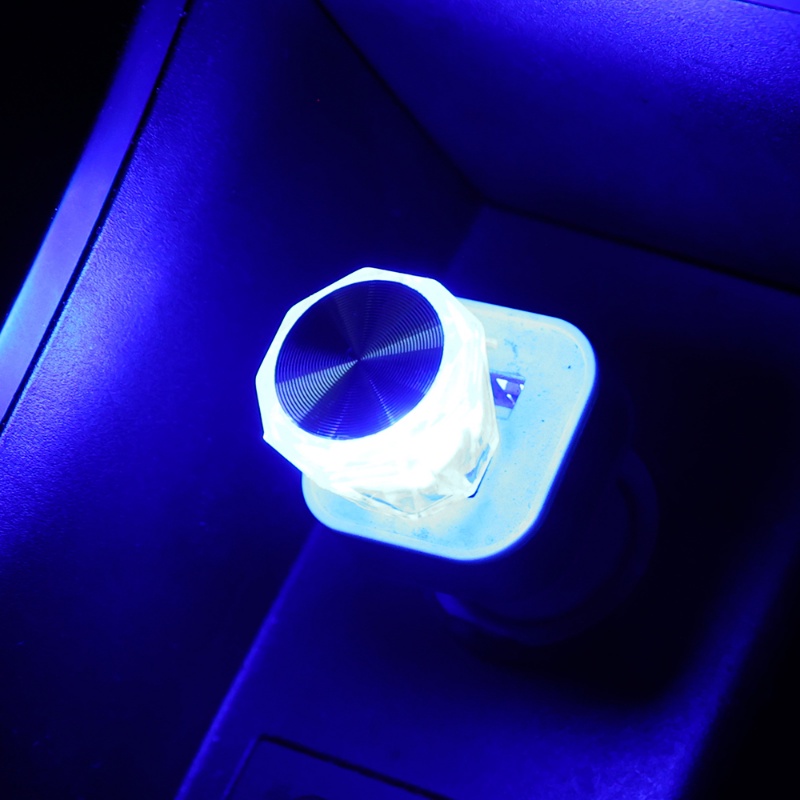 Kreatif Bentuk Berlian Lampu Neon Colokan USB Mobil Bentuk Berlian/ Lampu Ambient Hias Otomotif Warna Warni/ Interior Kendaraan Suasana Romantis Lampu