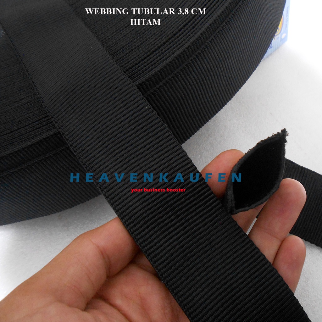 Webbing Tubular Dobel Lebar 3,8 cm Warna Hitam Harga Per Meter