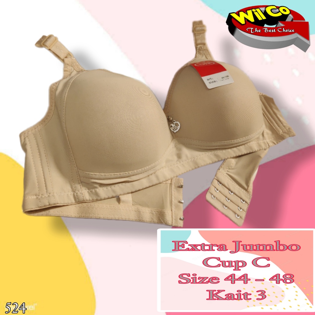 K524 - BRA WANITA JUMBO VAYA BUSA TIPIS TANPA KAWAT CUP C BESAR 44C - 48C TIGA PENGAIT