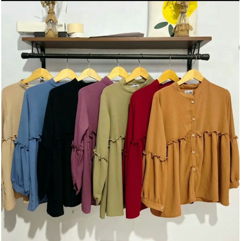 Asofa blouse//Blouse crincle Lengan balon