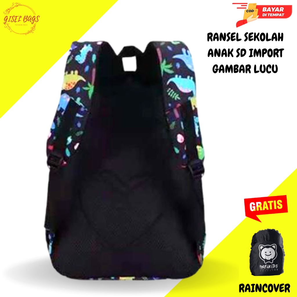 Tas sekolah anak laki laki sd,smp,remaja waterproof motif kartun dino kualitas premium dan kuat