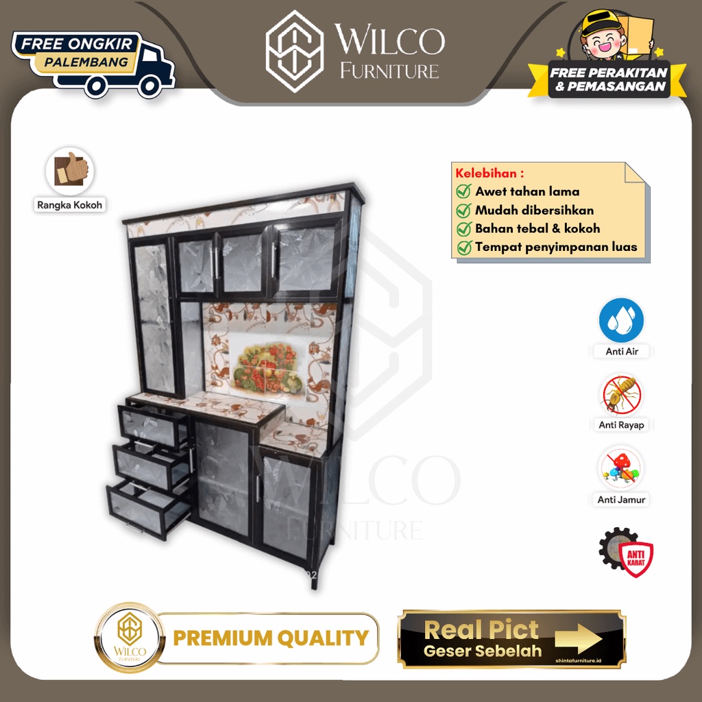 Lemari Piring Dapur 4 Pintu Aluminium / Rak Piring Besi Palembang