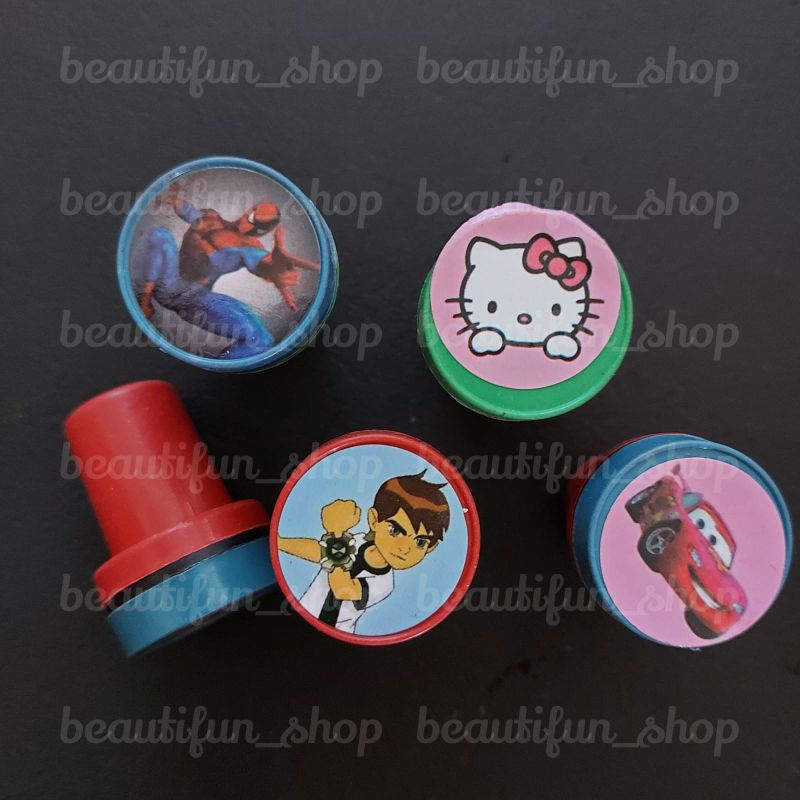 Mainan cap bulat | stempel mini bulat | mainan cap stempel tinta | mainan anak stamp cap karakter | 