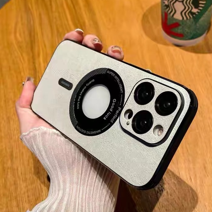 IPHONE Casing Magnetik Bahan Kulit Untuk Iphone14 13 12 Pro Max anti Keringat Matte13 Pro Max Dengan film Pelindung Lensa Akrilik anti Jatuh case