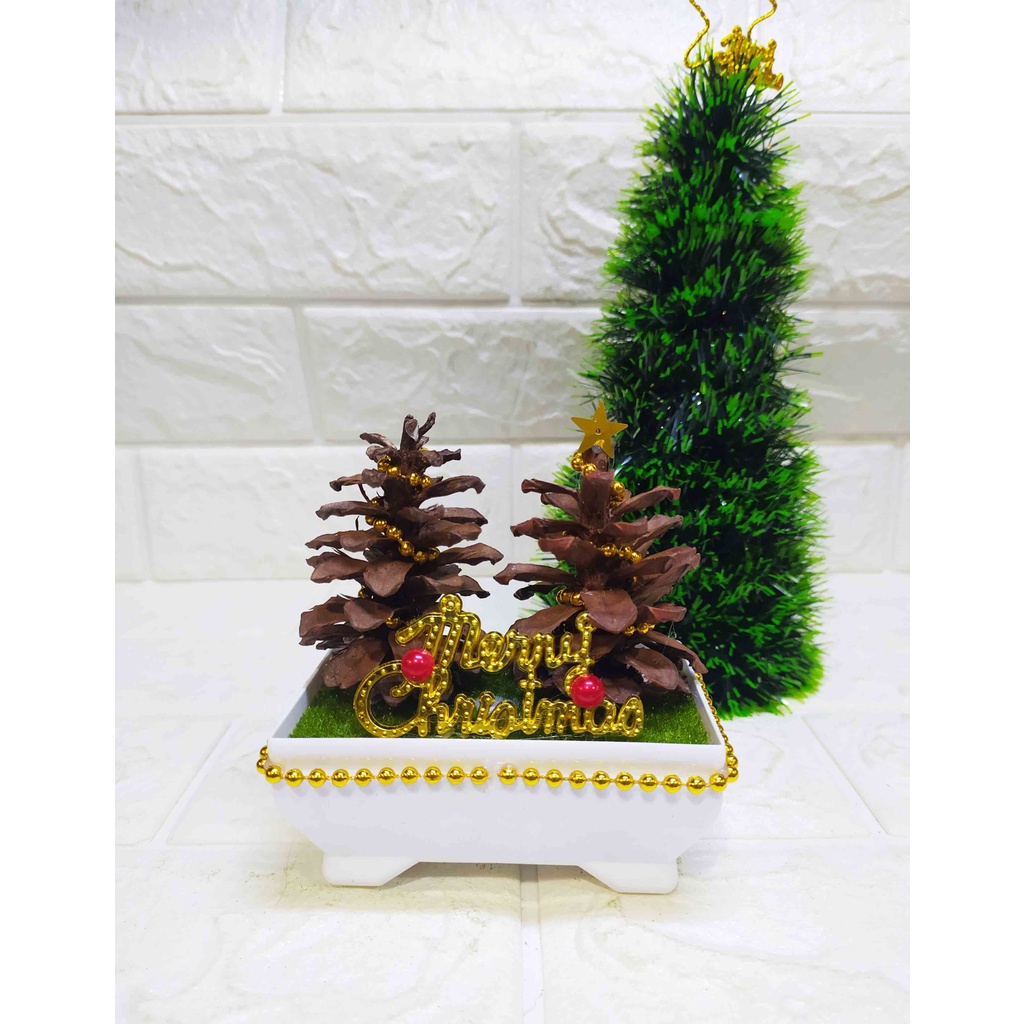 Pajangan Cemara Kembar - Hiasan Imitasi Aksesoris Natal