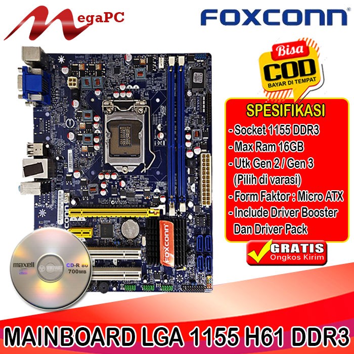 Mobo Mainboard Motherboard Soket LGA 1155 H61 Ddr3 Asrock