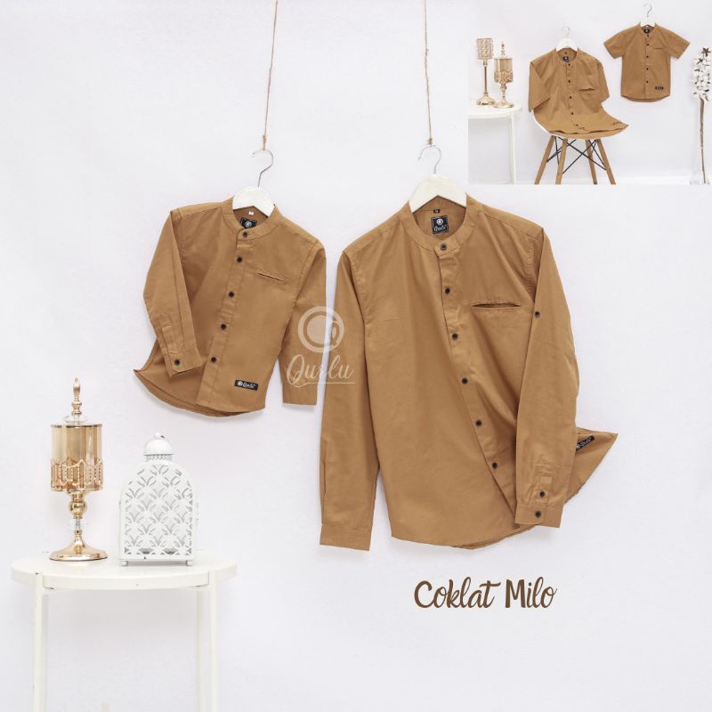 Qurlu - Kemeja Koko Dewasa/Anak warna COKLAT MILO (baju couple ayah dan anak laki-laki) Baju Koko Pria