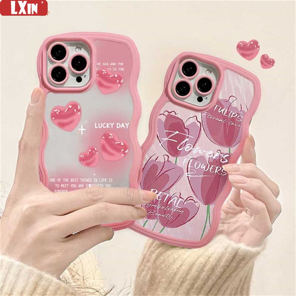 Casing TPU Motif Hati Gelombang Case Realme 10 C33 C30 C31 C35 C21Y C25Y Realme C11 C25 C17 C15 C12 C3 C2 Realme 8i 7i 5 5i 6i 7 Pro Motif Tulip Dan Tepi
