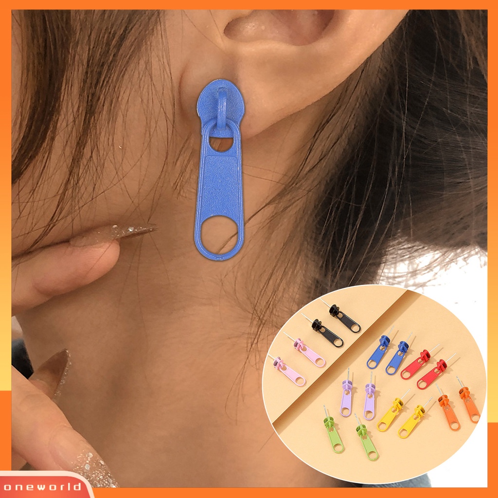 [WONE] 1pasang Anting Tusuk Bentuk Ritsleting Perhiasan Lapis Kartun Warna Permen Ear Studs Untuk Pesta