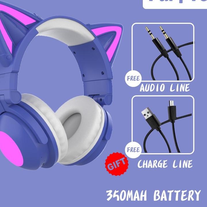 (H-55✓) Wireless RGB Gaming Cat Ear Headset Bluetooth 5.0 Headphone ZW-068 headphones with Microphone Over-Ear Online Class Headphone berkualitas