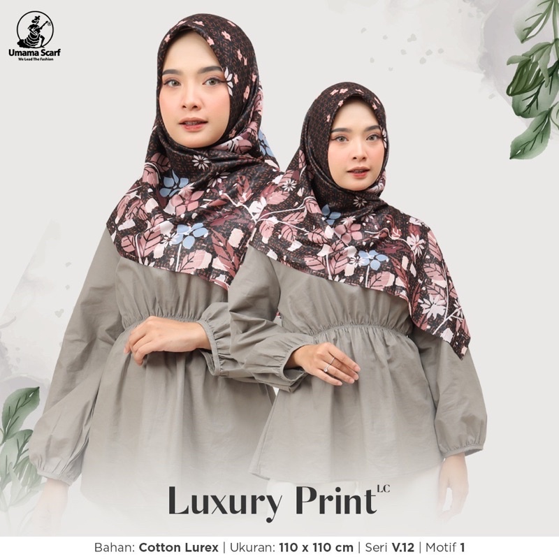 (V.12) PART 1 SEGIEMPAT LUXURY PRINT LC MOTIF ICON METAL LOGO UMAMA SCARF