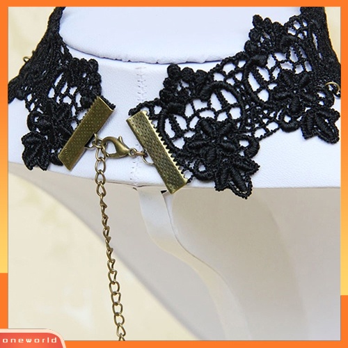 [WONE] Wanita Retro Gothic Hitam Chokers Renda Hollow Rantai Kerah Fashion Kalung