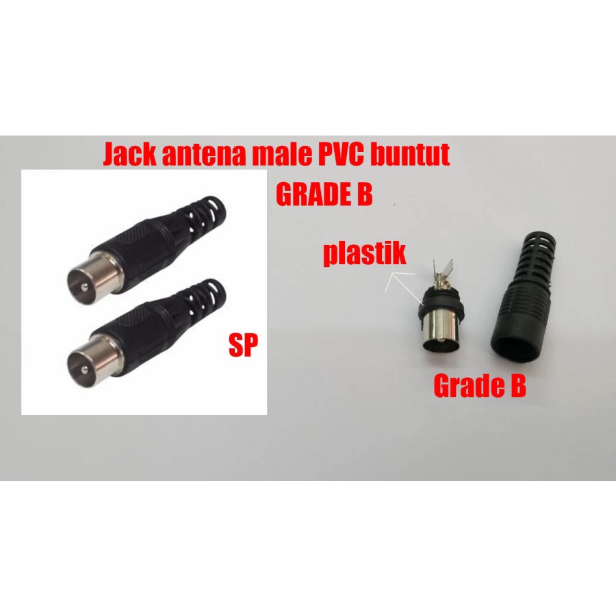 Jual Grade B Jek Antena Tv Male Pvc Sp Jack Hitam Cowo Jek Plastik