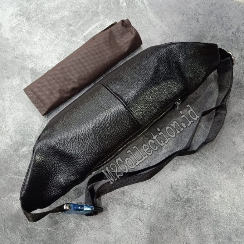 Waistbag Bally list Merah Putih LEATHER belt Bag tas pinggang premium impor