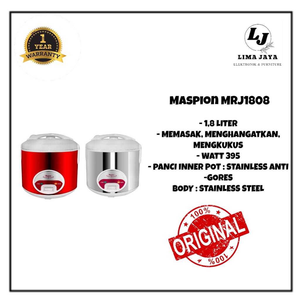 Maspion Rice Cooker MRJ-1808 Magic Com 1,8 liter