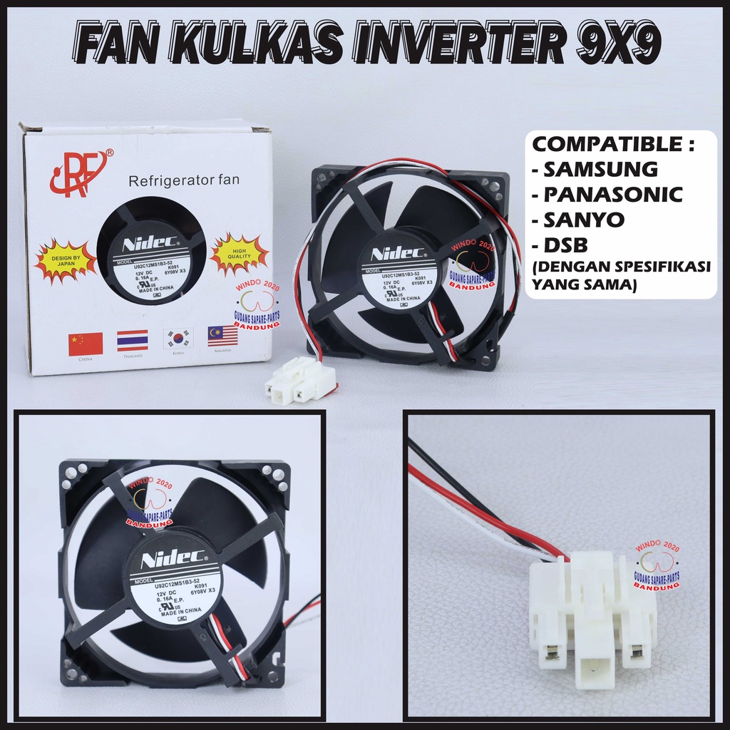 FAN KOTAK SANYO INVENTER DC 12V 9X9 NIDEC | MOTOR FAN KULKAS DC 12V | DINAMO FAN KULKAS  12 VOLT